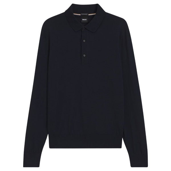 Boss Black H-Lancione - Regular-fit knit polo in merino wool Dk Blue