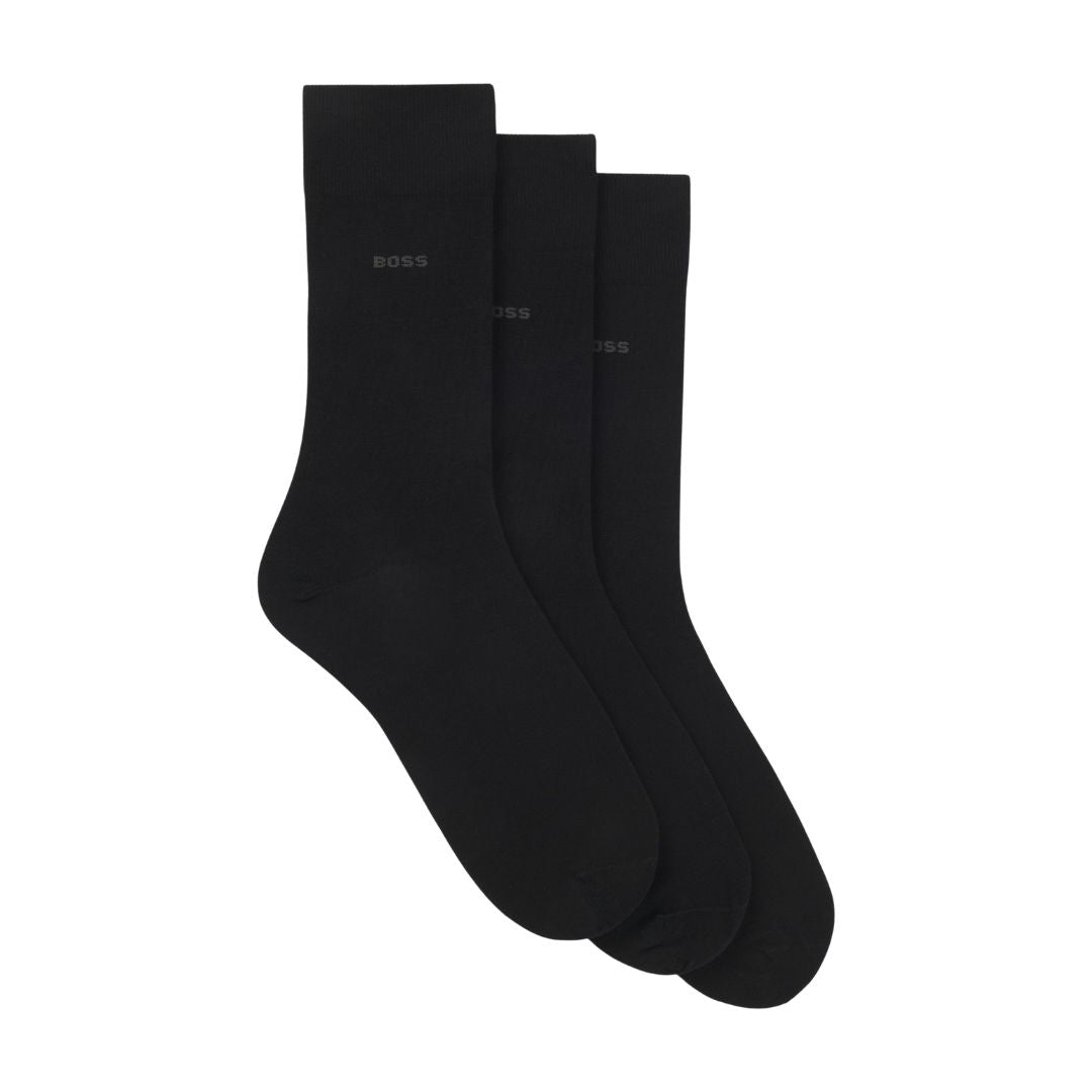 Boss Three-pack of regular-length socks in stretch fabric - Black