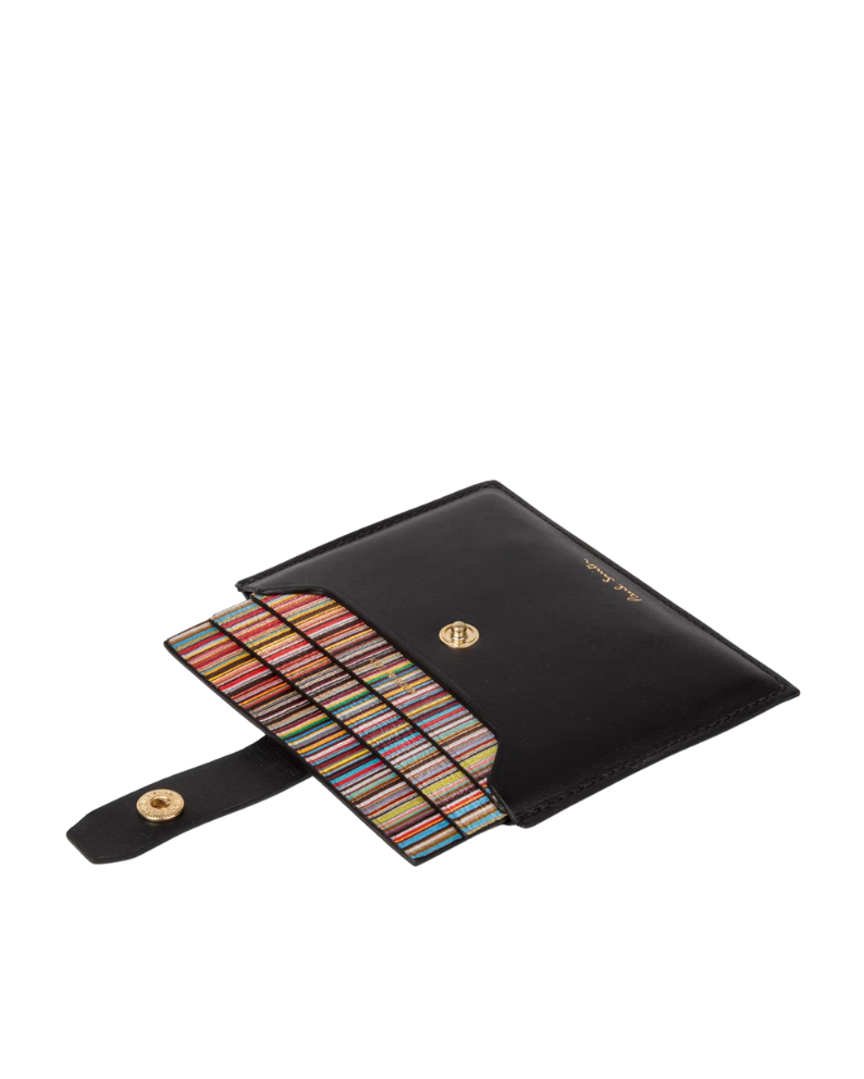 Paul Smith Leather Credit Card Holder With Signature Stripe - Black
