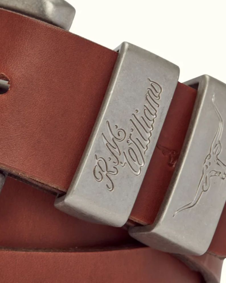R.M. Williams 1 1/2" 3 Piece Solid Hide Belt - Dark Tan