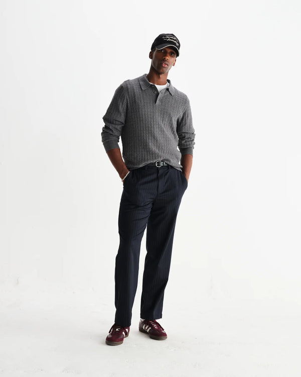 Wax London Bayham Trouser Wool Blend Pinstripe - Navy