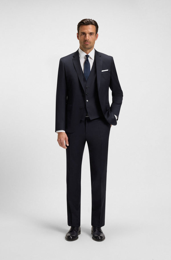 Boss Slim-fit waistcoat in virgin-wool serge - Blue