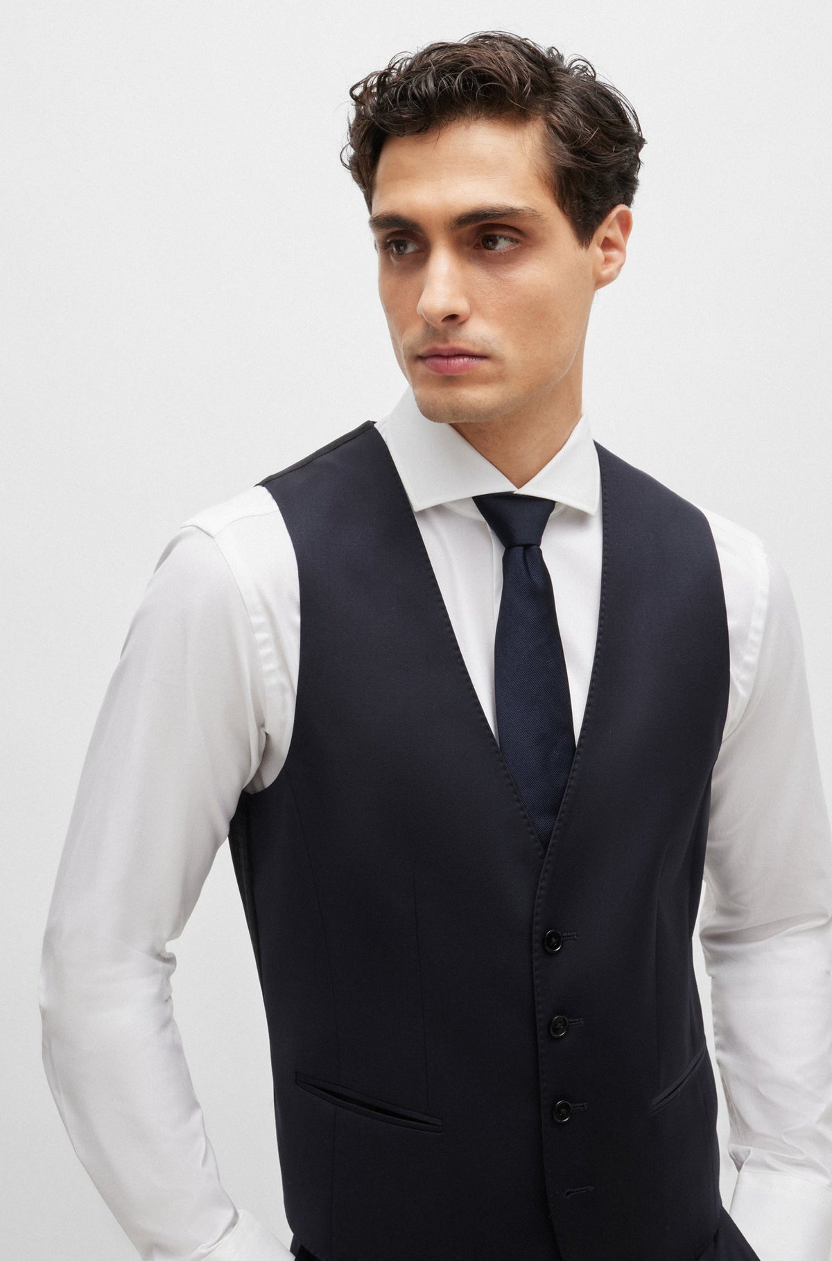 Boss Slim-Fit Waistcoat in Virgin-Wool Serge - Navy
