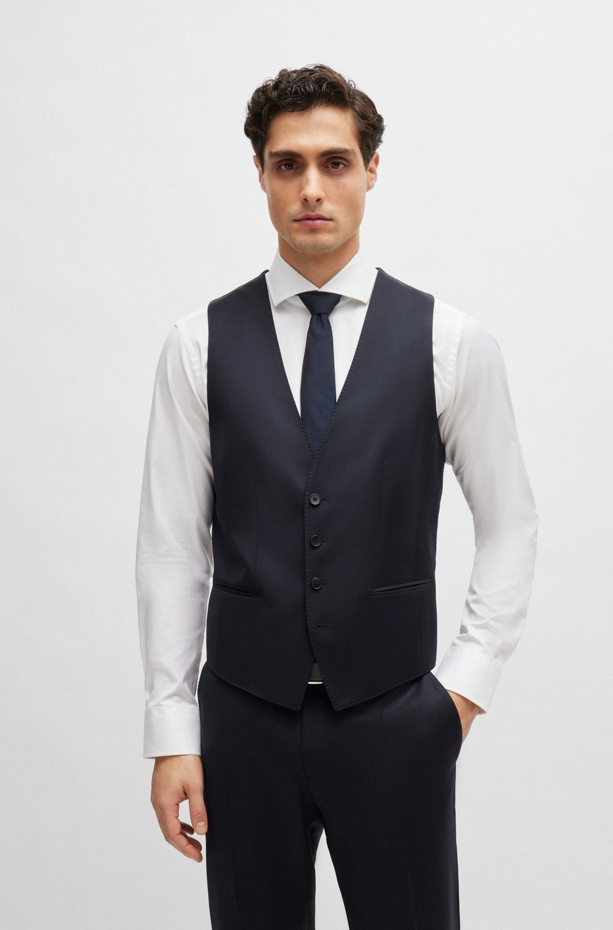 Boss Slim-Fit Waistcoat in Virgin-Wool Serge - Navy
