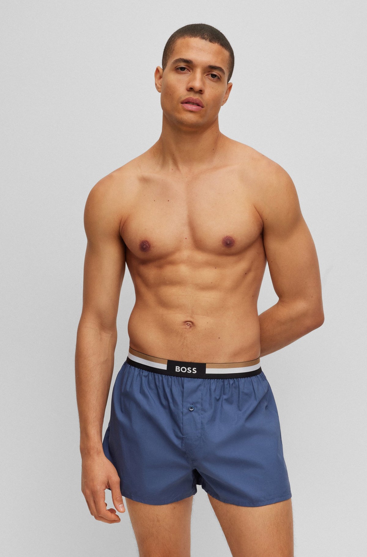 Boss Signature Waistband Two-Pack of Cotton Pyjama Shorts - Blue
