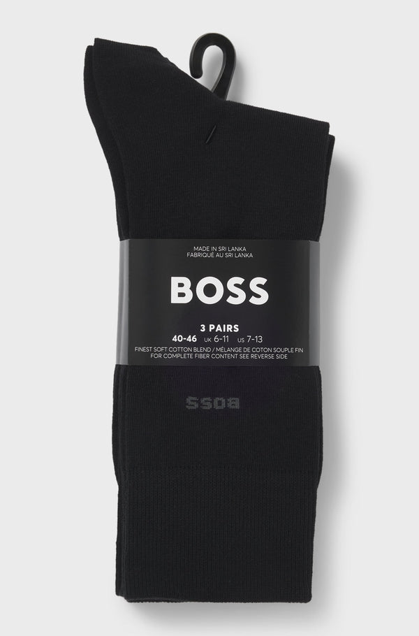 Boss Three-pack of regular-length socks in stretch fabric - Black