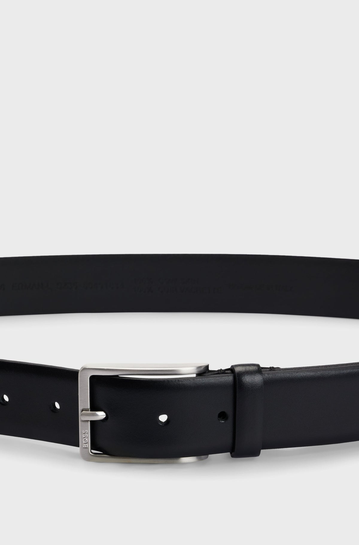 Boss Italian-Made Leather Belt with Engraved-Logo Buckle - Black