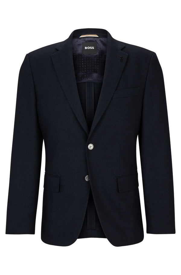Boss Wool Mix Herringbone Slim-Fit Jacket - Navy