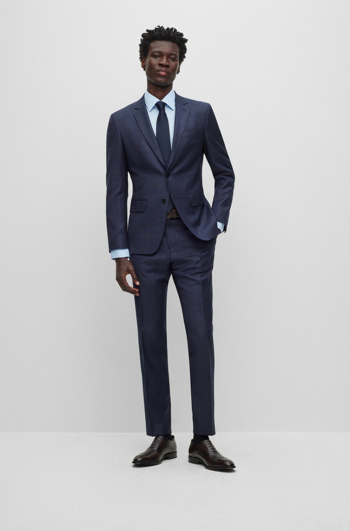 Hugo Boss Two Piece Plain Check Slim Fit Suit - Blue