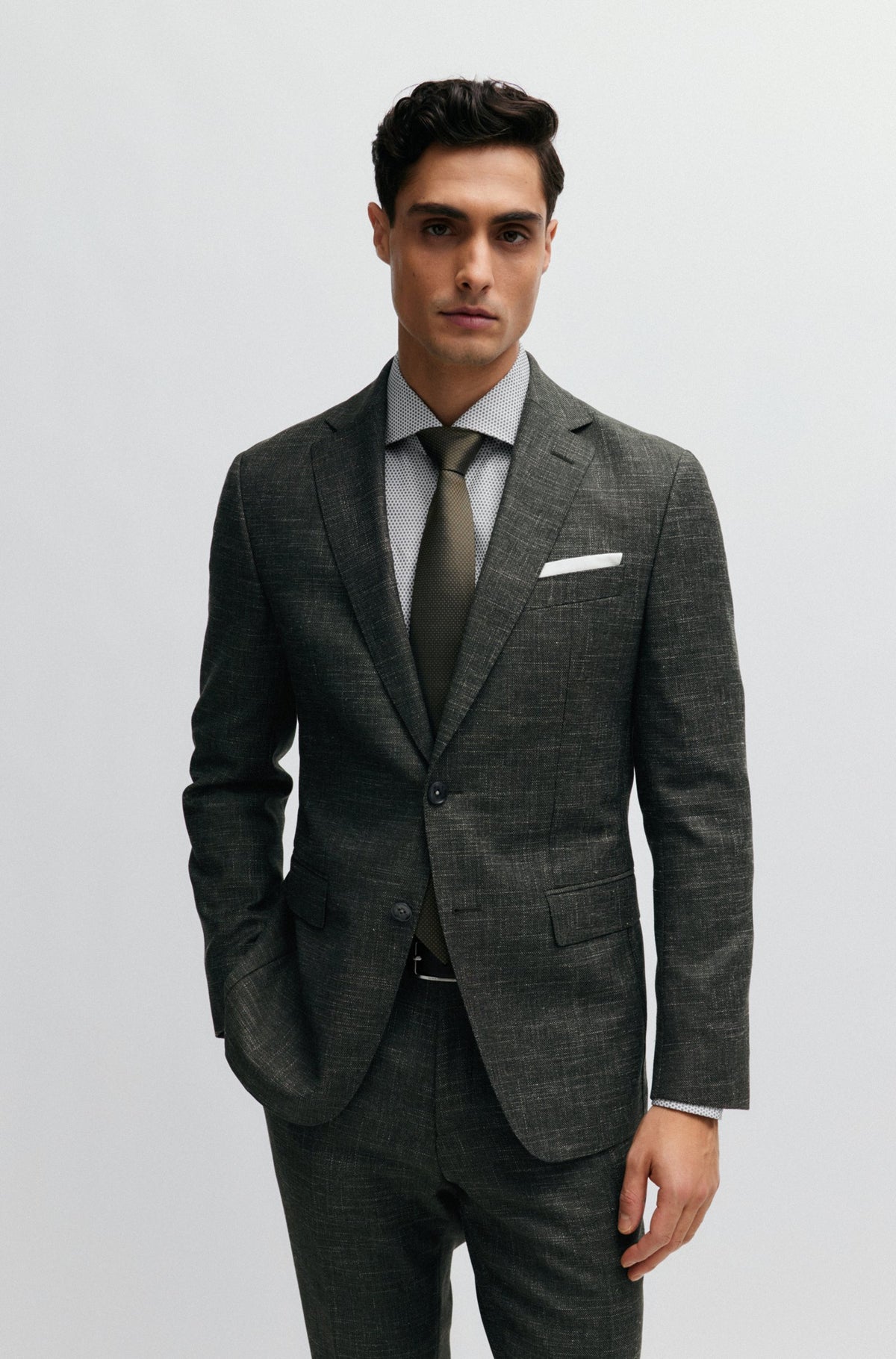 Boss Patterned Wool Blend Slim-Fit Jacket - Green