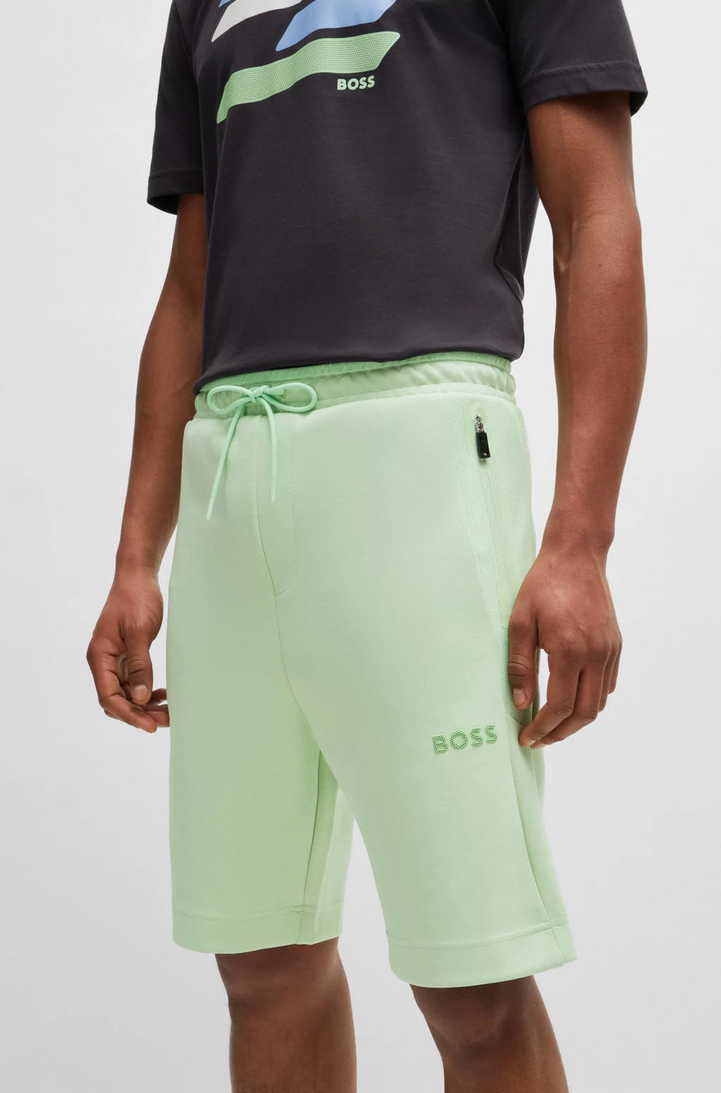 Boss 3D Logo Cotton-Blend Tracksuit Shorts - Green