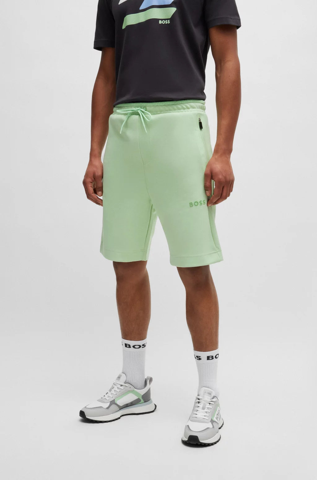 Boss 3D Logo Cotton-Blend Tracksuit Shorts - Green