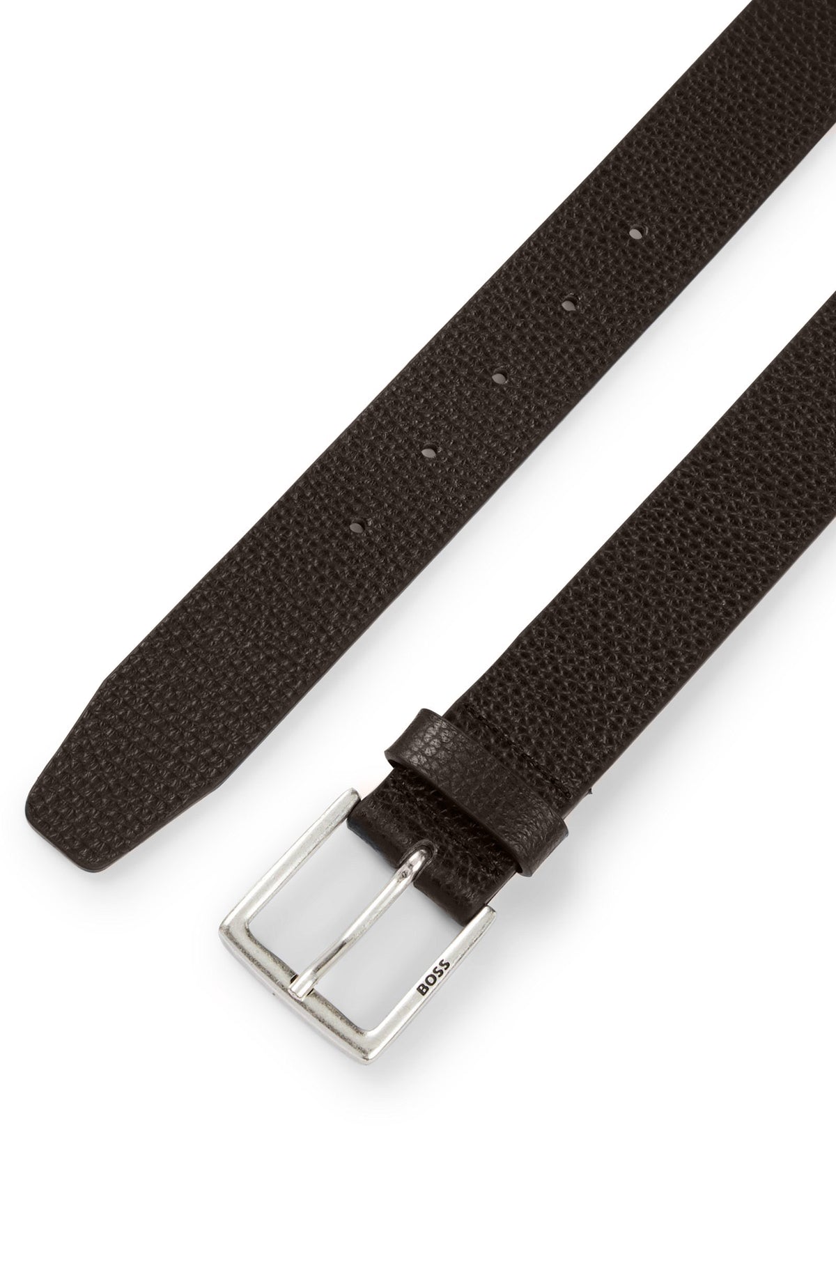 Boss Grained Italian-Leather Belt with Logo Buckle - Brown