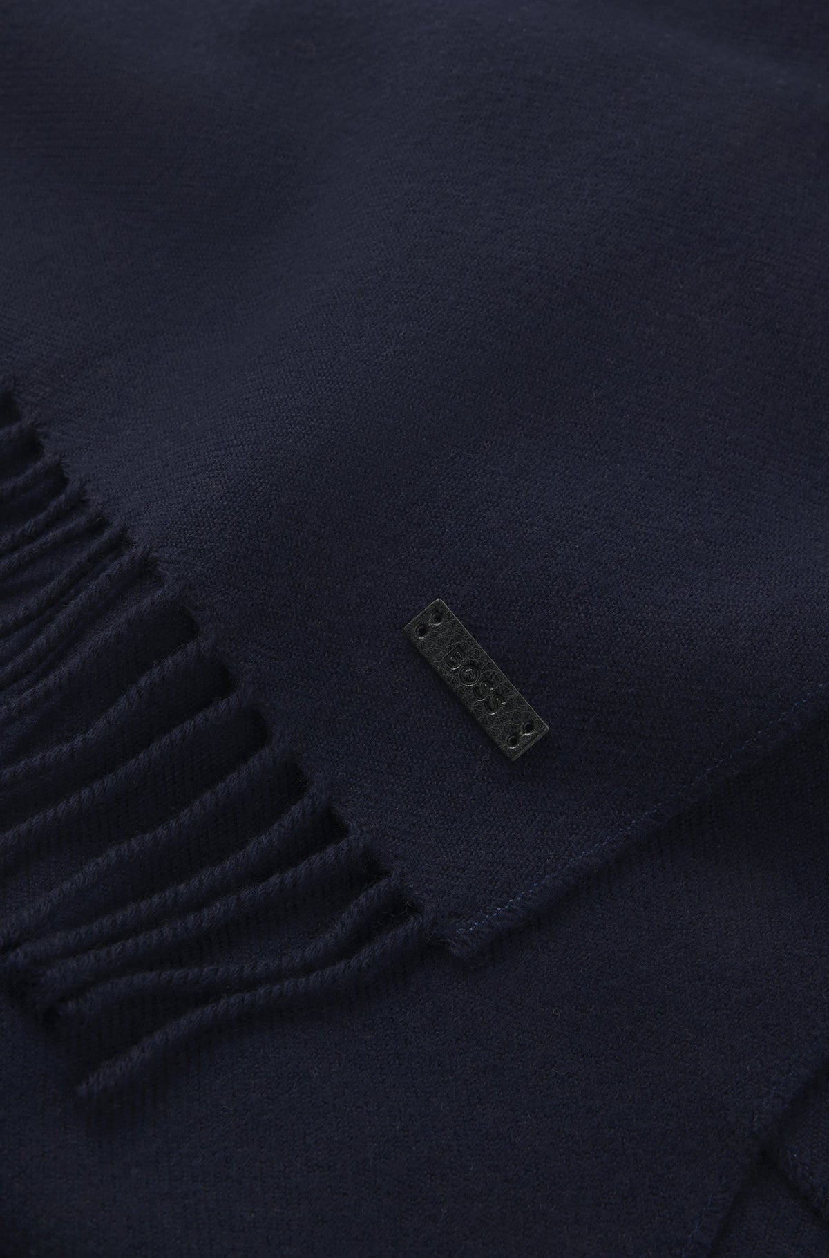 Boss Italian-made scarf in wool with logo patch - Blue