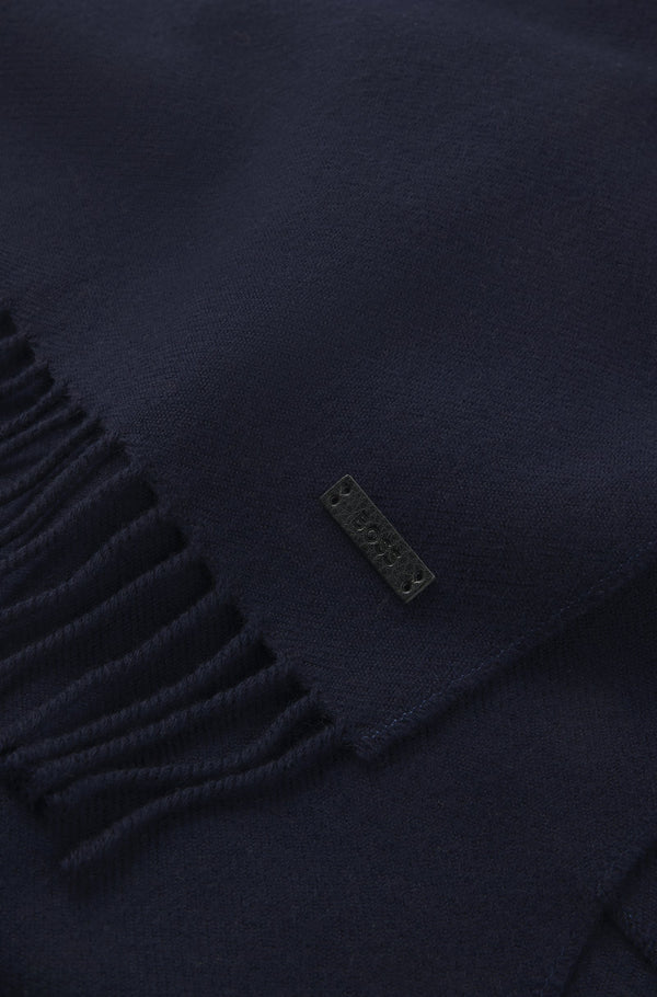 Boss Italian-made scarf in wool with logo patch - Blue