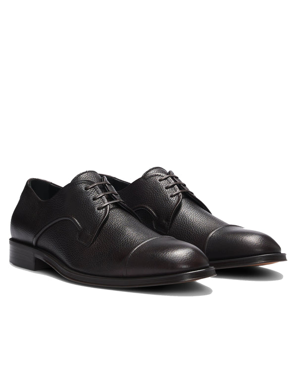 Boss Grained-Leather Derby Shoes with Anti-Slip Sole - Brown