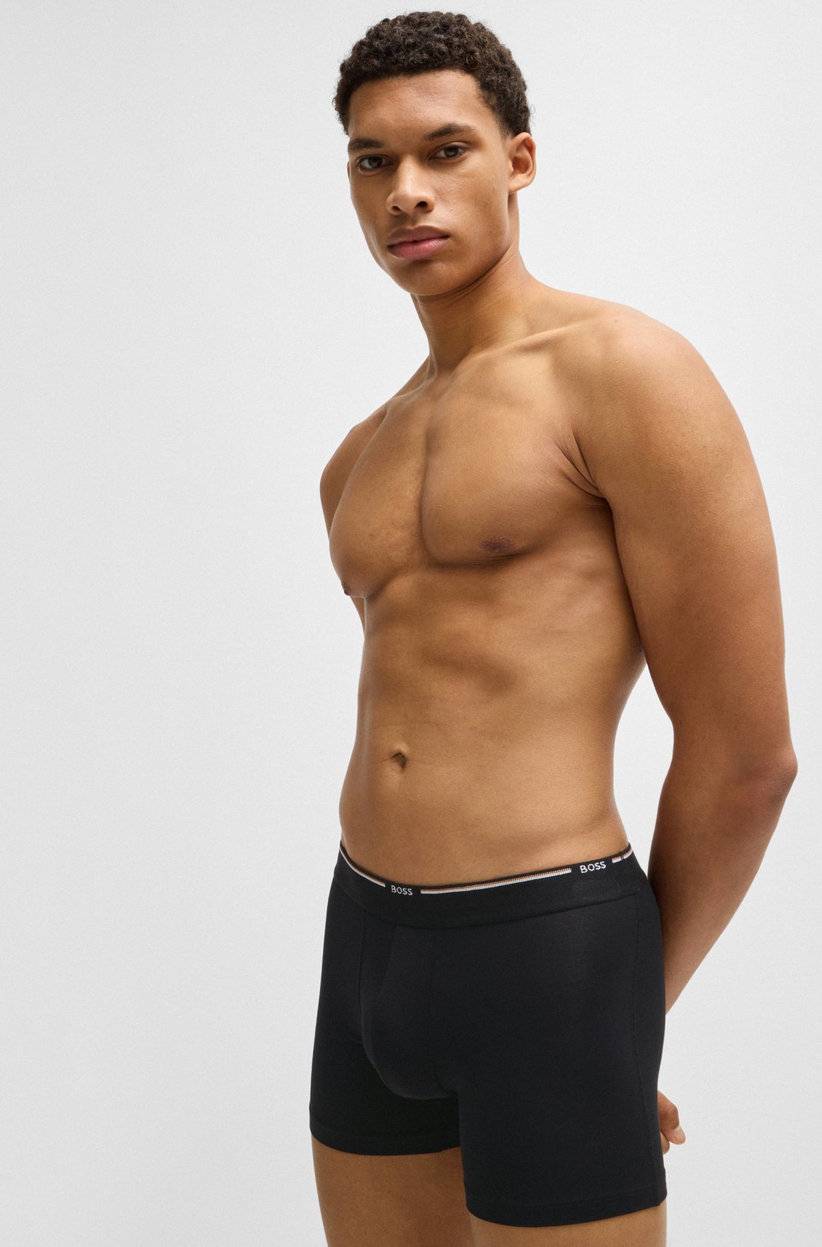 Boss Three-pack of stretch-jersey boxer briefs with logos - Black