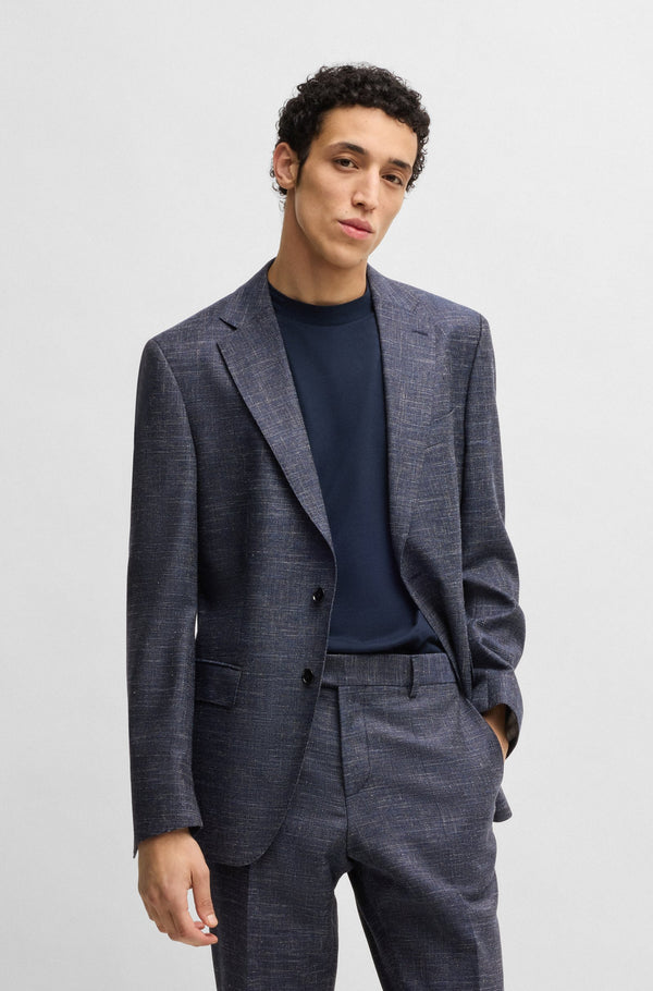 Boss Slim-fit suit jacket in patterned stretch fabric - Blue