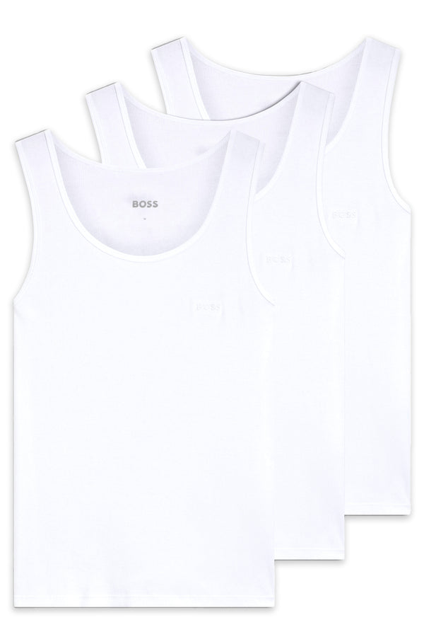 Boss Three-pack of ribbed-cotton underwear vests - White
