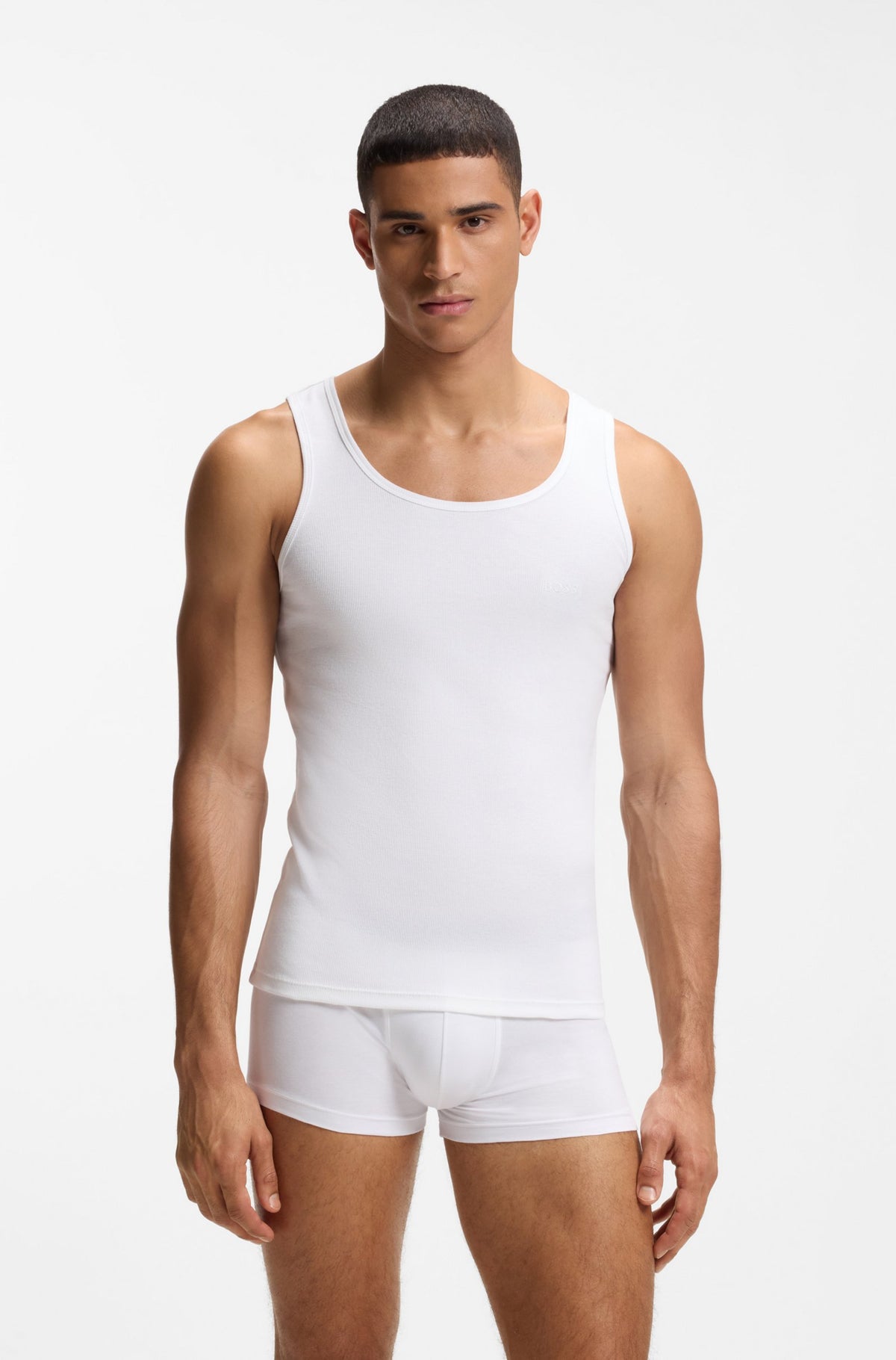 Boss Three-pack of ribbed-cotton underwear vests - White