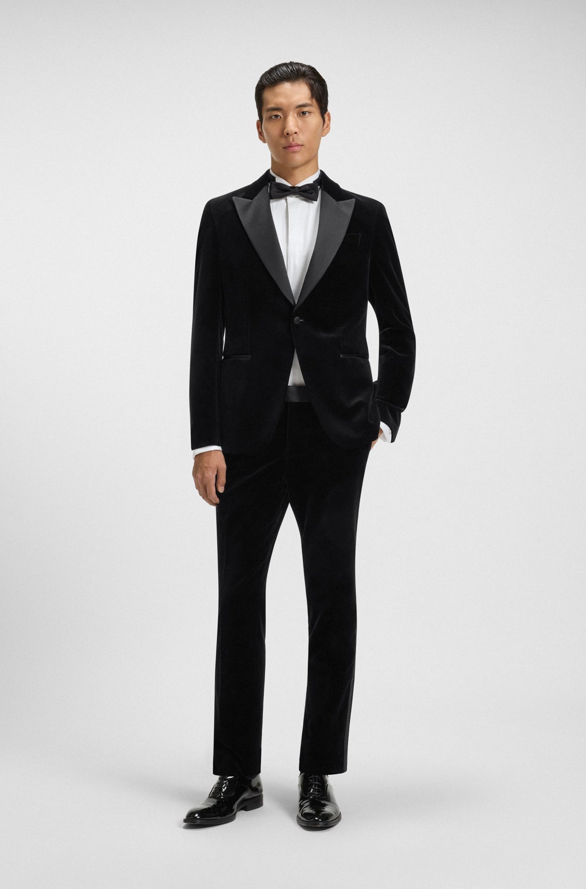 Boss Slim-fit tuxedo jacket in cotton velvet - Black