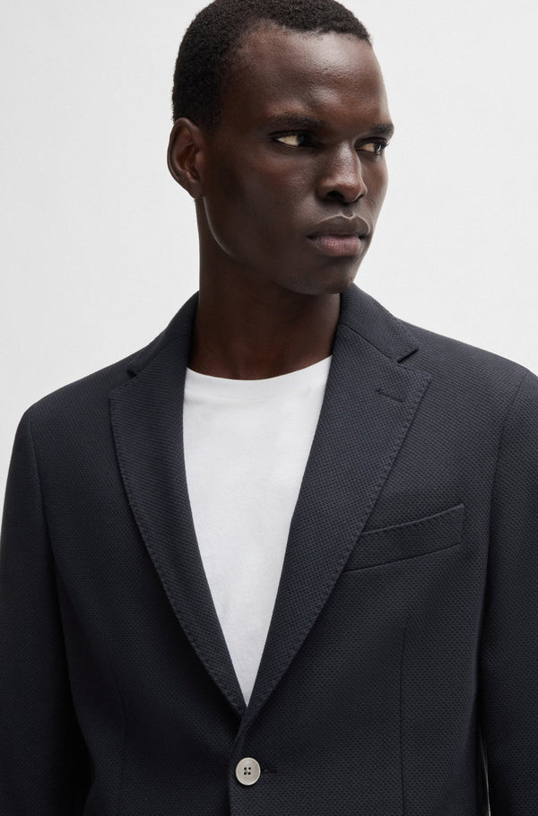 Boss  Slim-fit blazer in micro-patterned cotton - Blue