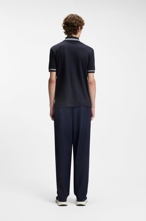 Boss  Contrast-tipping slim-fit polo shirt in mercerised cotton - Blue