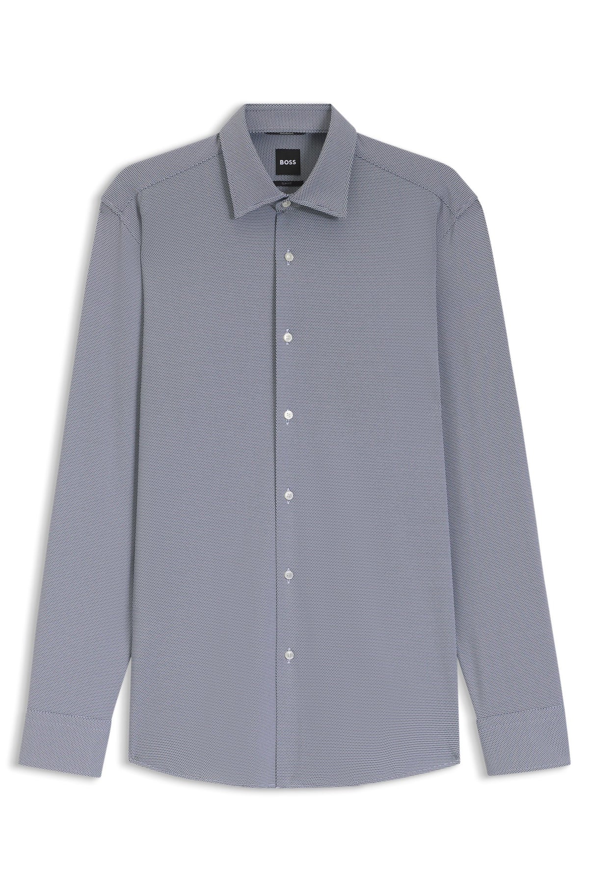 Boss Slim-fit shirt in structured performance-stretch fabric - Navy