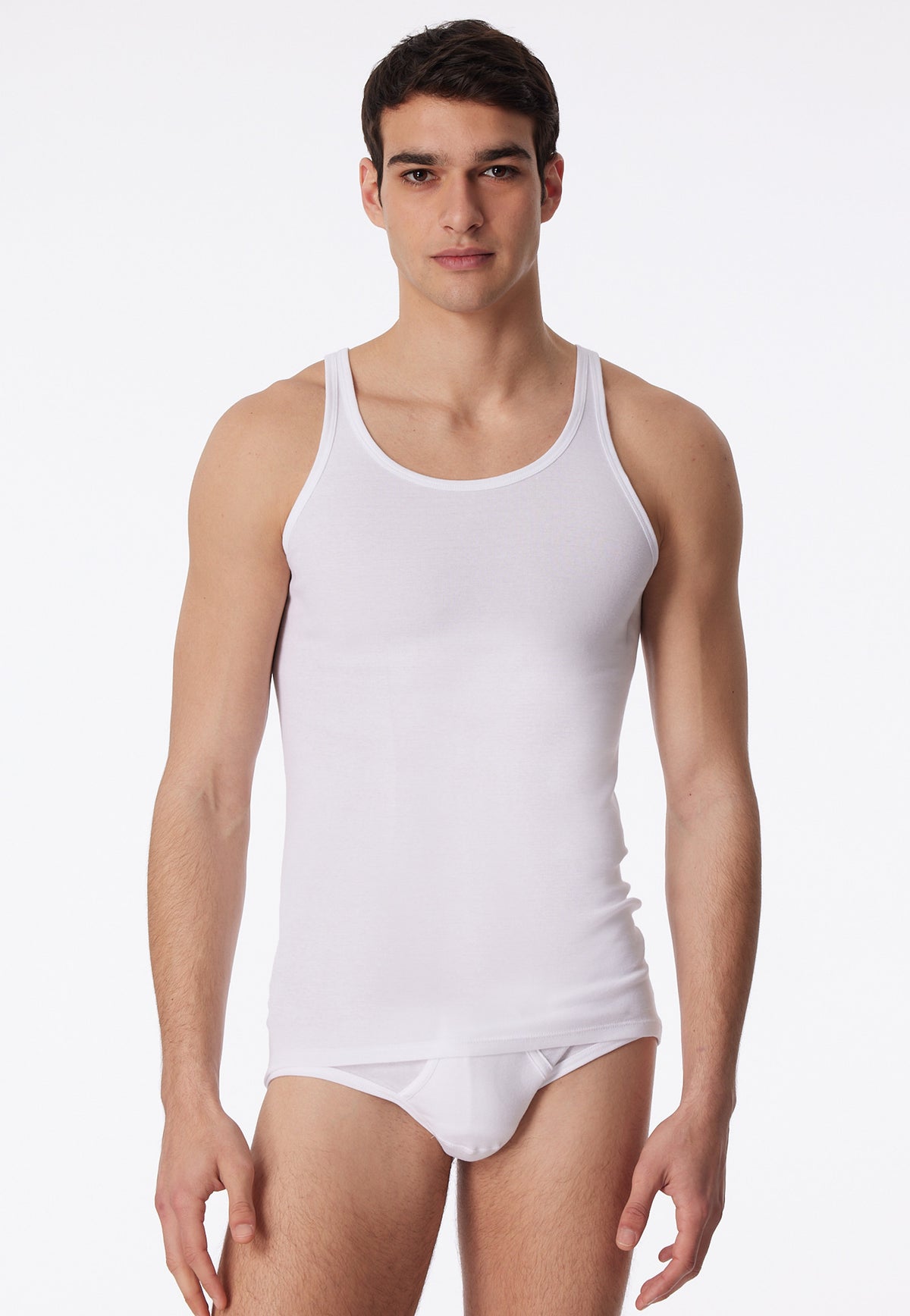 Schiesser Fine ribbed white undershirt vest - White