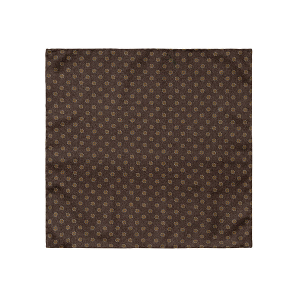 Eton Paisley Print / Floral Print Wool Pocket Square - Grey