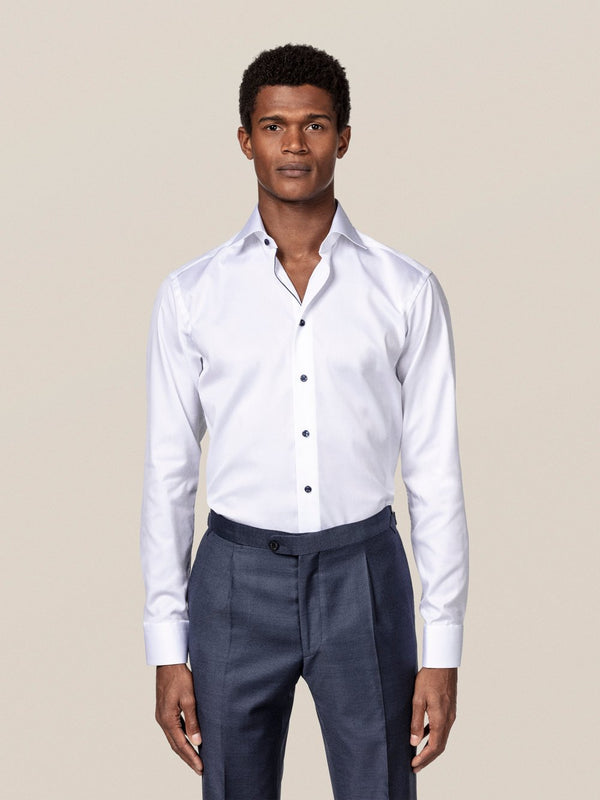 Eton Slim Fit Signature Twill Shirt - White (Navy Details)